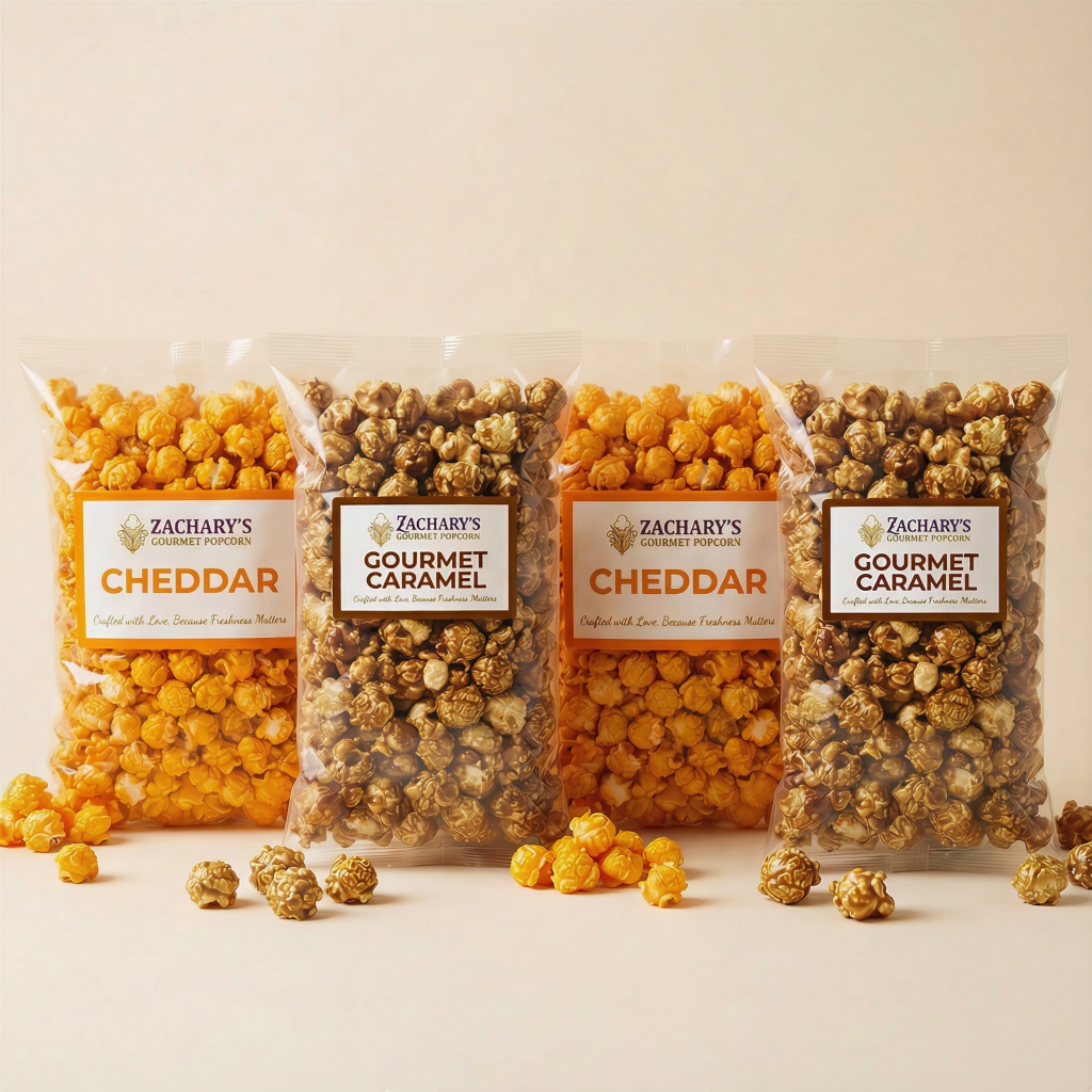 Zachary's Gourmet Popcorn Subscription: 4 Bags of Handcrafted Popcorn—including Cheddar, Caramel, Chicago Mix, and Butter—Delivered Monthly for just $30.