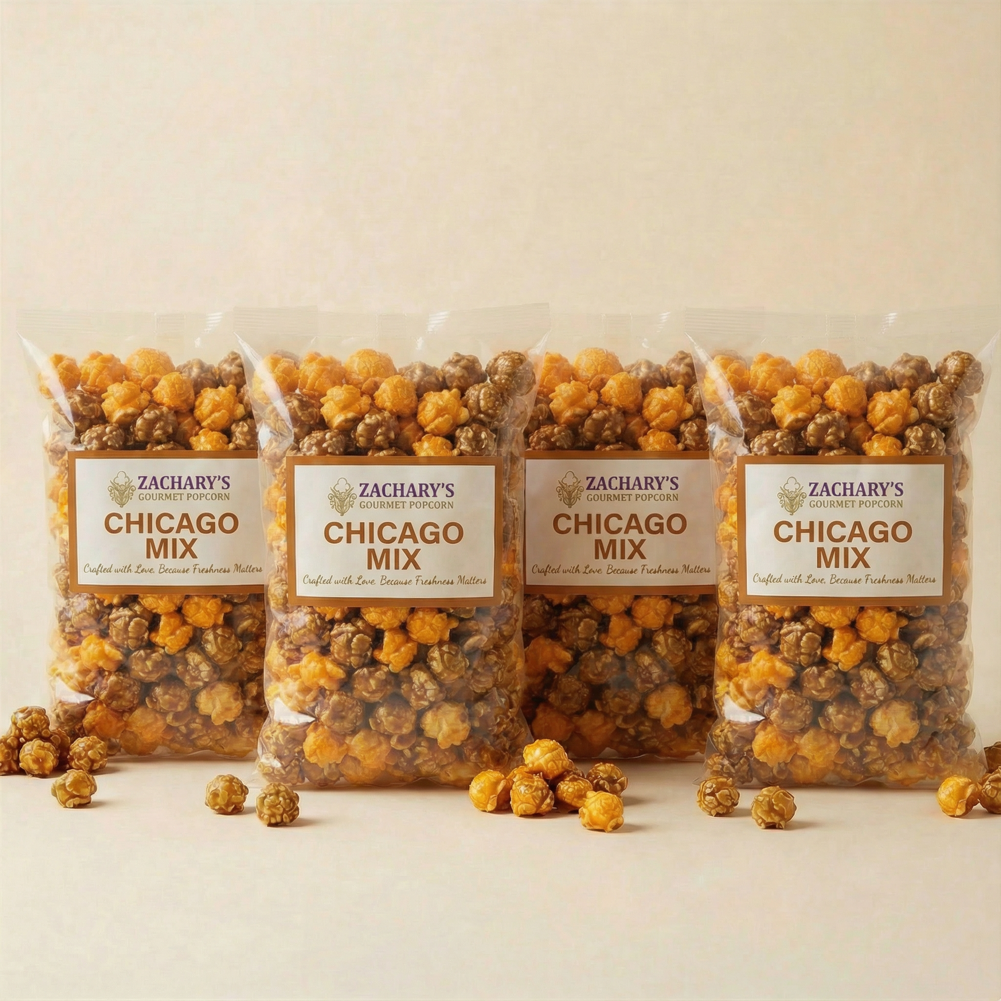Zachary's Chicago Mix Popcorn 4-Bag Bundle – Handcrafted Small-Batch Caramel Corn (6oz each)